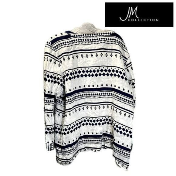 JM Collection Button Down Linen Shirts Long Sleeve Casual Blouses Top - Picture 2 of 7